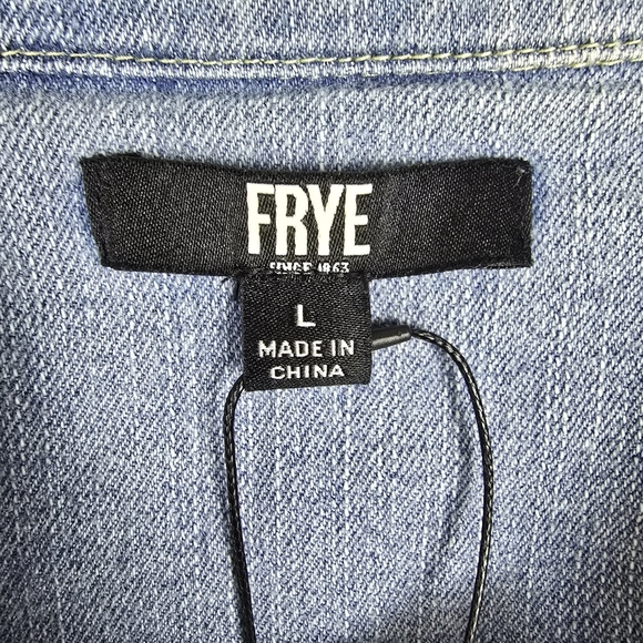 NWT Frye Men's Light Wash Denim Shirt Long Sleeve Metal Buttons Size L Casual - Picture 9 of 14